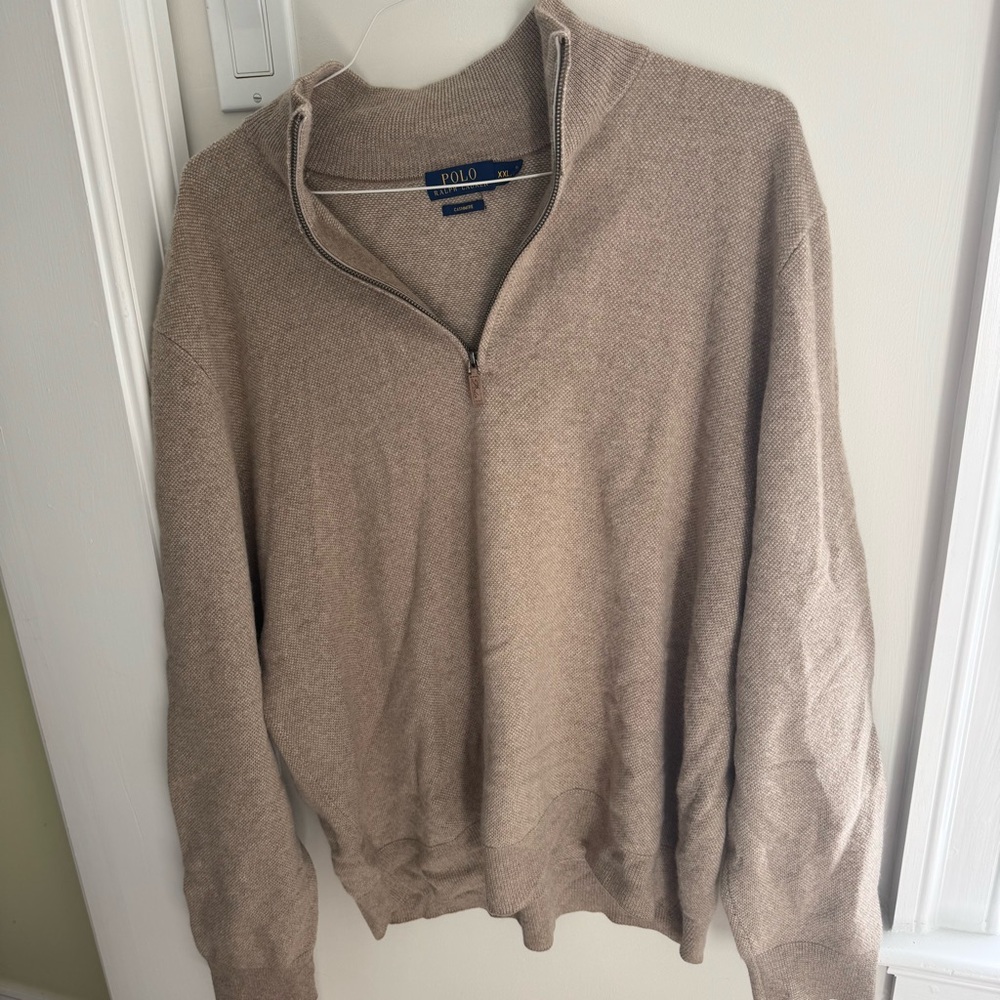 Ralph Lauren Tan Zip Up Sweater Soft Knit Classic